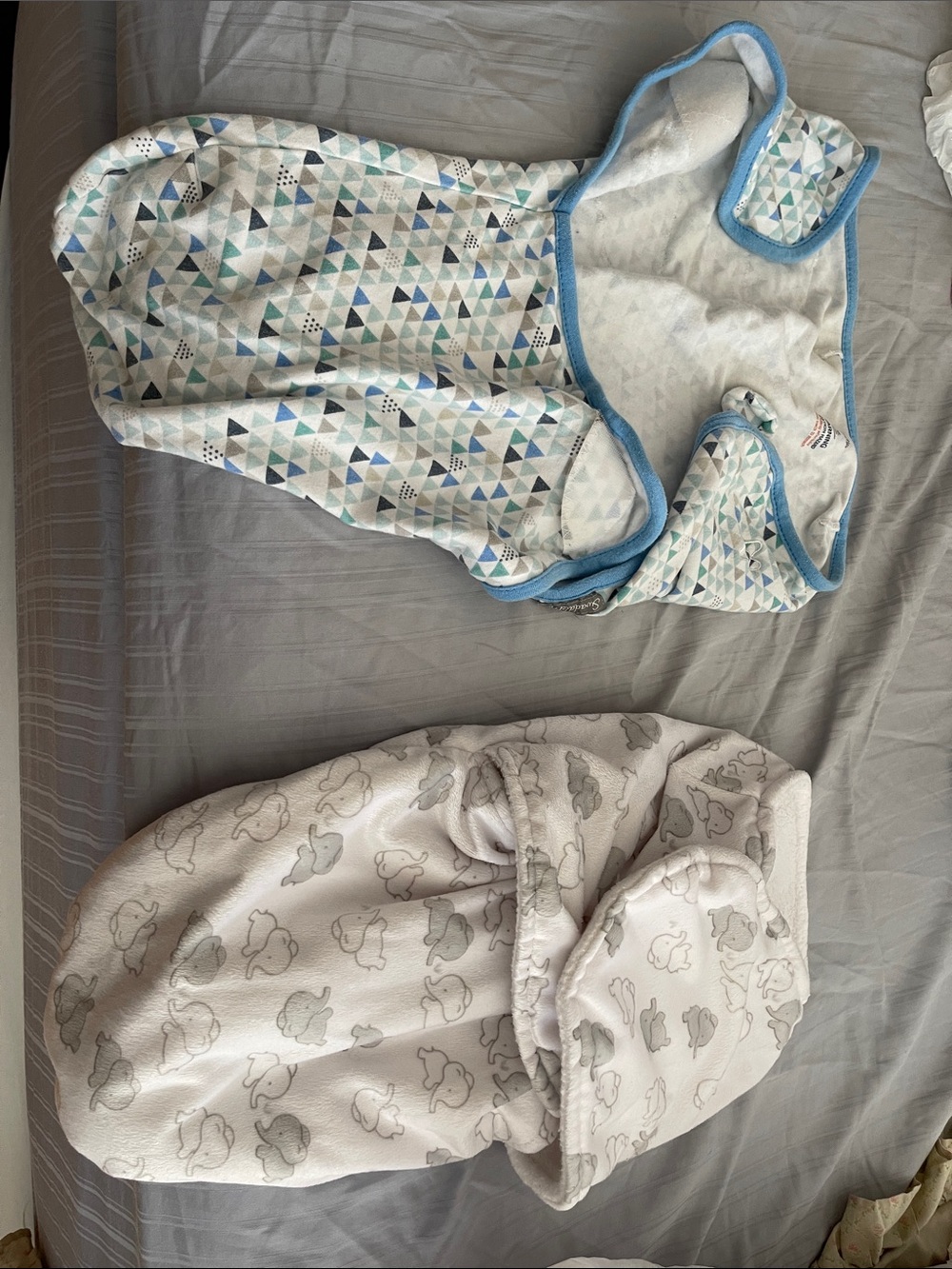 Baby Swaddle Set - Blue Geometric & Gray Elephant Prints